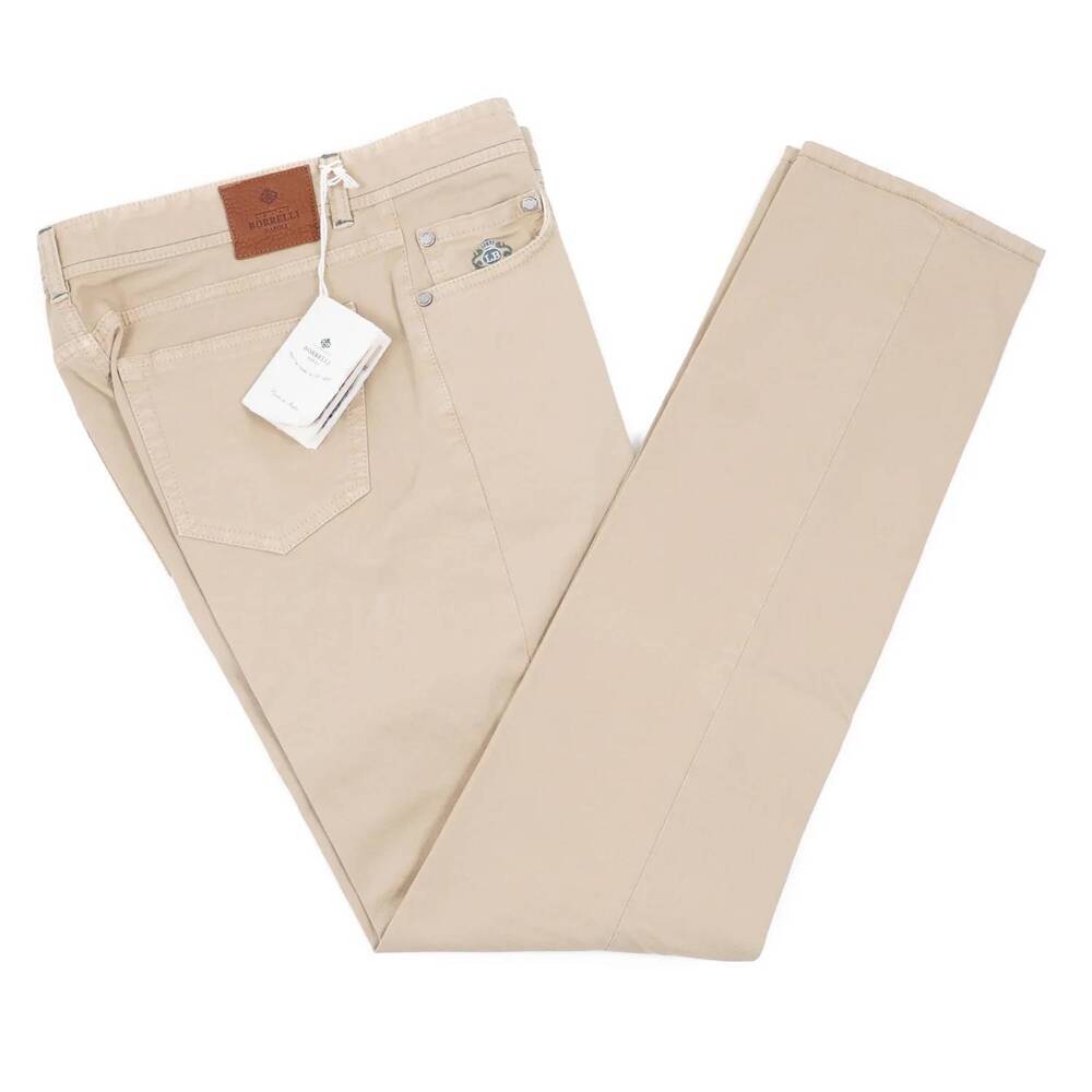 NEW LUIGI BORRELLI NAPOLI men's slim-fit denim jeans in beige